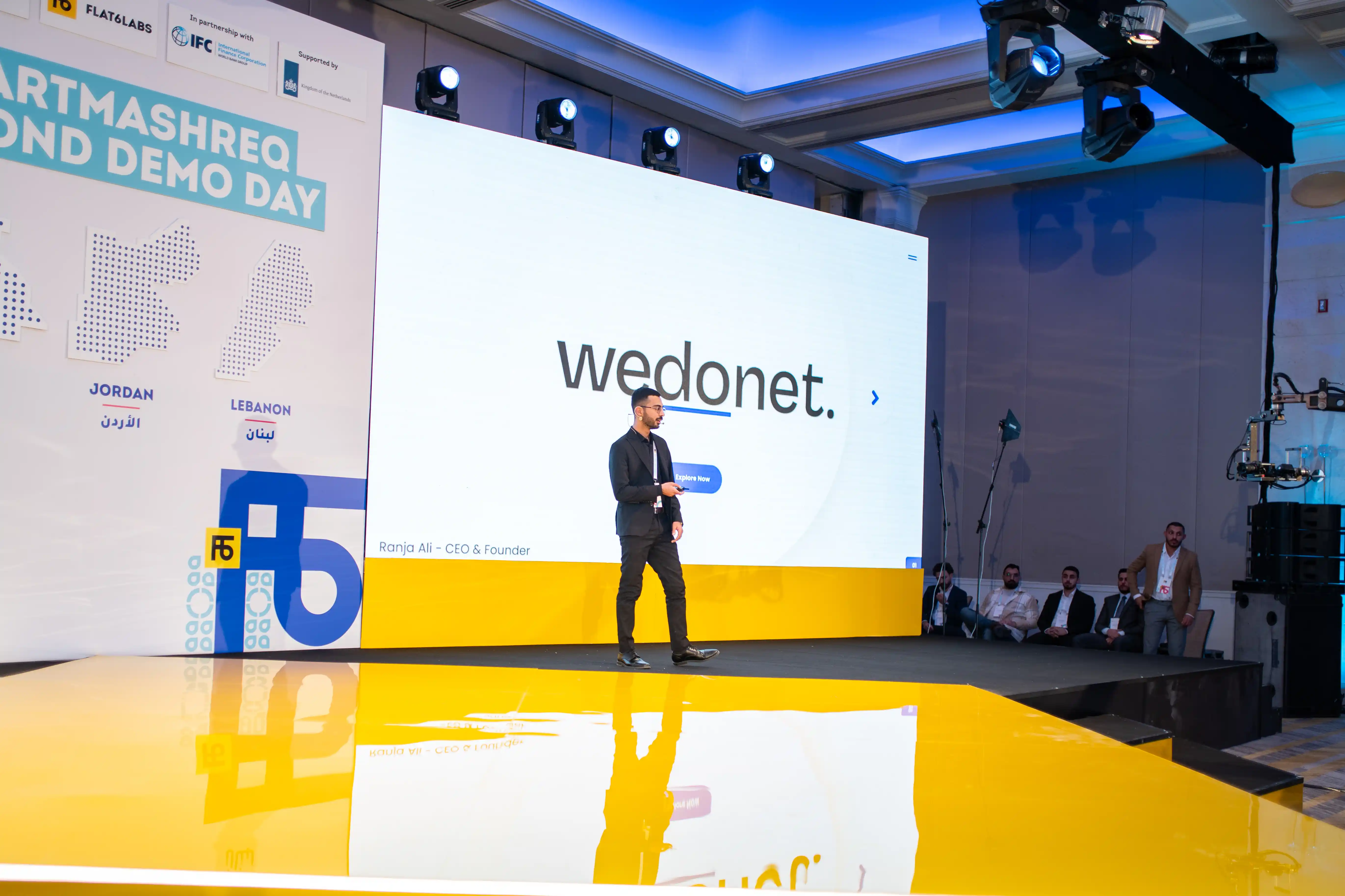 Ranja Ali delivering his pitch presentation during Demo Day